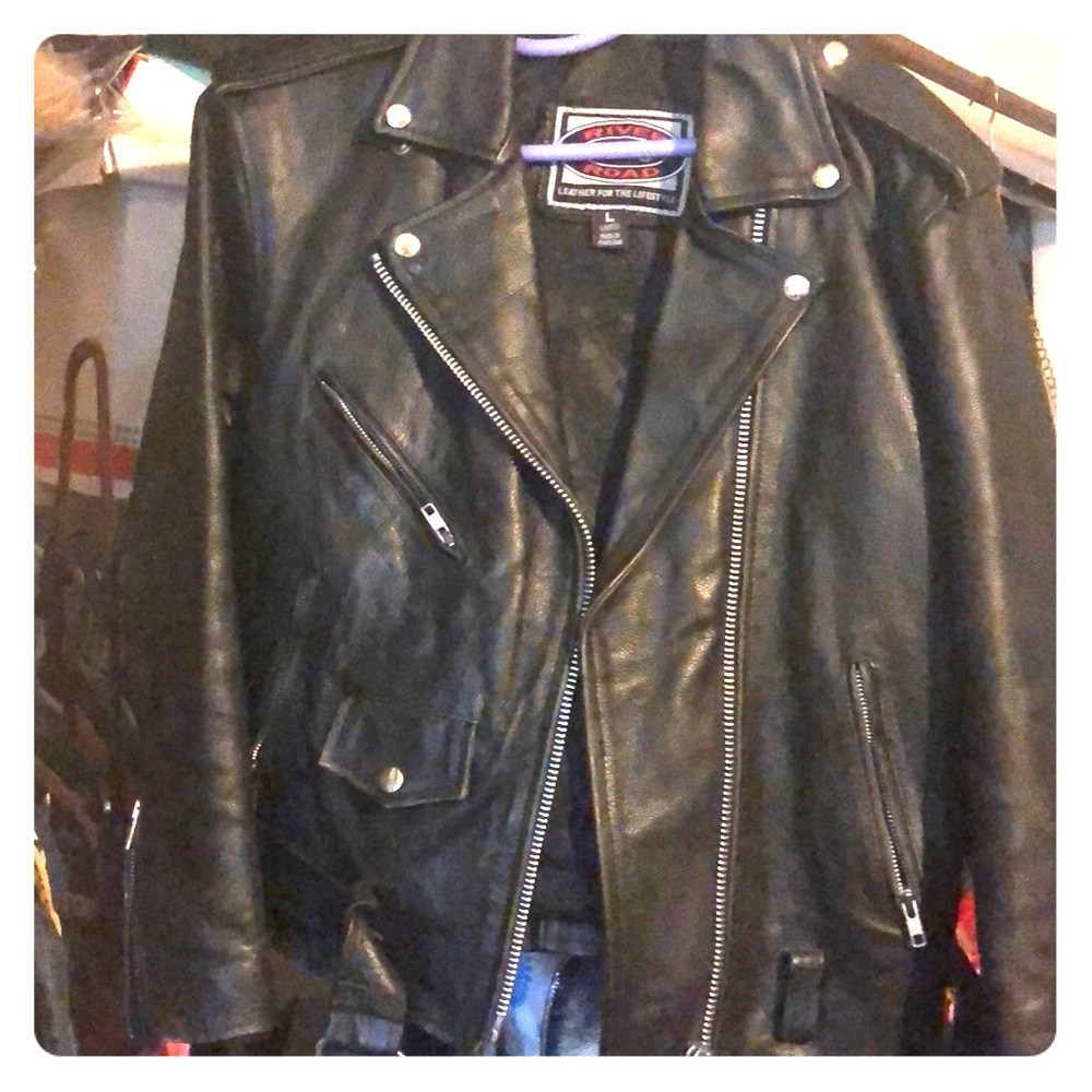 Black leather motorcycle Jacket